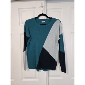 Smartwool Womens Merino Wool Blend Ribbed Geometric Colorblock Sweater Teal M